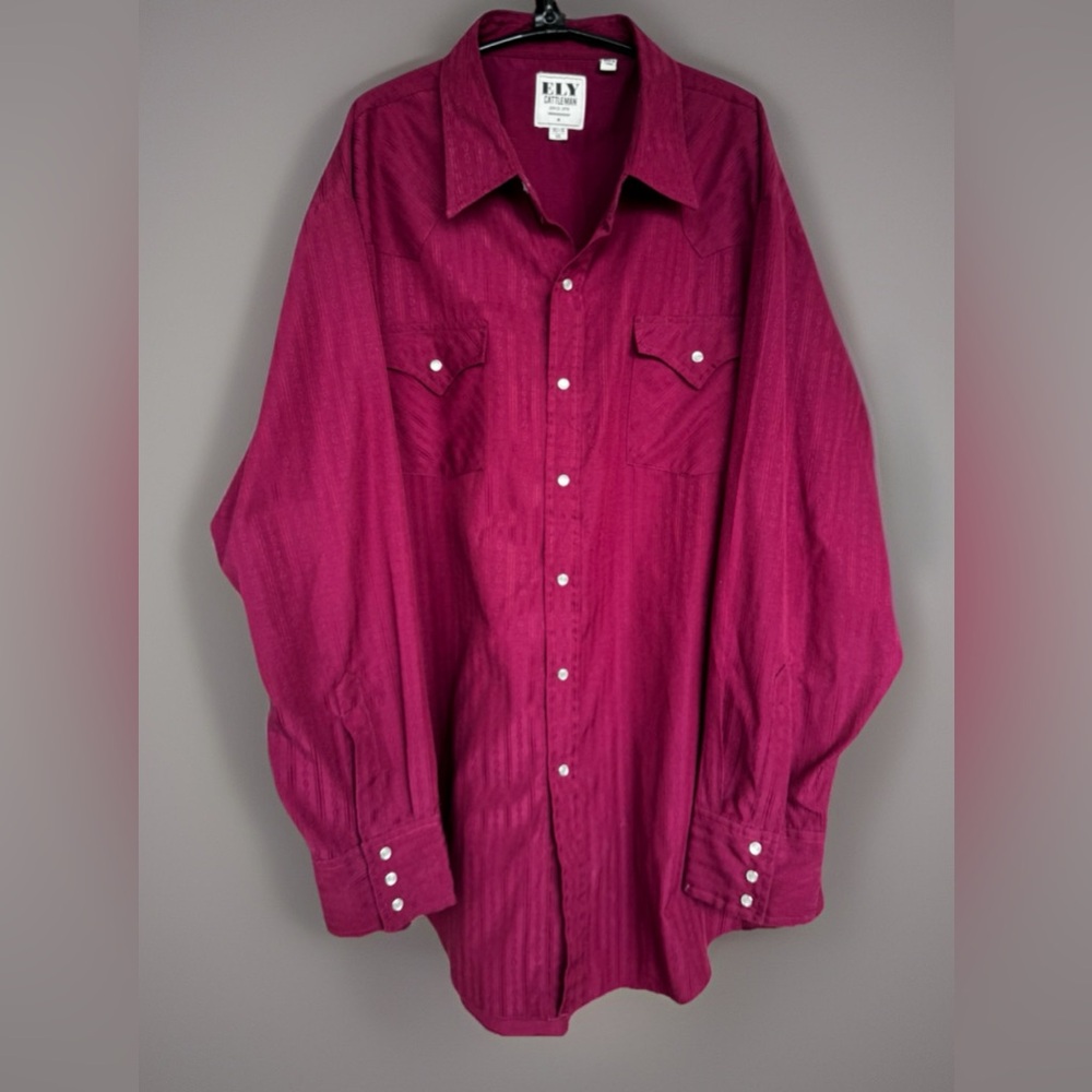 Vintage Ely Cattleman Mens Long Sleeve Western Shirt Burgundy Size 18.5 X 35/XXL